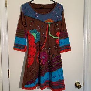 Boho patchwork dress made in Nepal, Sz S